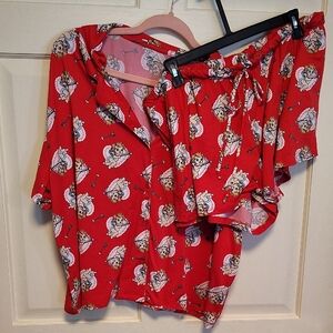 Red Cupid Print Pajama Set